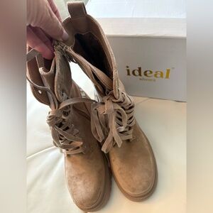 Women's Faux Suede Tan Lace-Up Boots